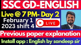 🔴LIVE@7:30PM🔴 SSC GD ENGLISH LIVE  CLASS | PREVIOUS PAPER EXPLANATION  FEBRUARY 1 SHIFT  4 IN TELUGU