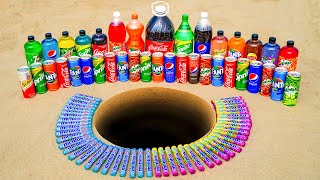 Big Coca Cola, Mirinda, Fanta, Pepsi, Sprite and Many Soft Drinks vs Different Mentos Underground