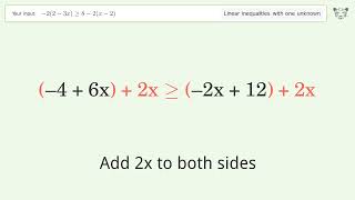 Solving Linear Inequalities: -2(2-3x) is Greater Than or Equal to 8-2(x-2)