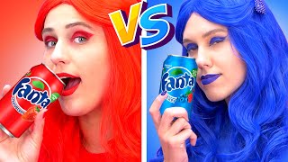 RED vs BLUE food CHALLENGE! EATING ONLY ONE COLOR FOOD FOR 24 HOURS! Last To STOP Eating! Mukbang!