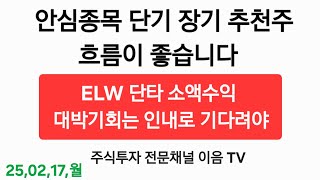 주식투자 안심종목 단기 장기 추천주 흐름이 좋습니다 ELW 단타 소액 수익 대박 기회는 인내로 기다려야 인생역전 헷지의 기회 는 계속해서 나옵니다.