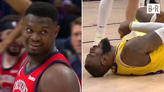 LeBron James Shaken Up After Taking Charge From Zion Williamson | 2024 NBA Play-In