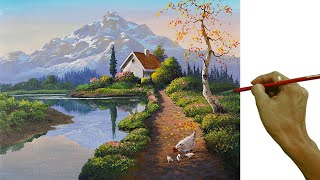 Acrylic Landscape Painting in Time-lapse / White House with Chickens / JMLisondra