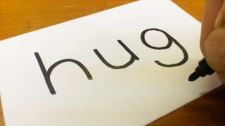 Very Easy ! How to turn words HUG into a Cartoon - How to draw doodle art on paper