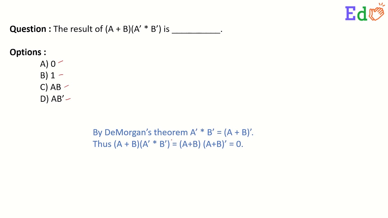 The Result Of (A+B) (A'+B') Is __________. - YouTube