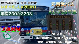 伊豆箱根バス 2489 いすゞKL-LV280N1(湘南200か2203) 往復 走行音 小81系統 小田原駅西口〜荻窪上〜関東学院大学〜佐伯眼科〜小田原駅西口間