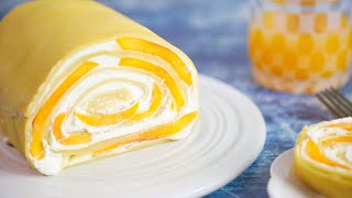 Mango Crepe Roll Cake | 芒果毛巾蛋糕卷 | Gâteau roulé de crêpes aux mangues