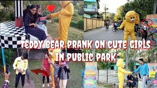 Teddy Bear prank on india cute girls in public park🤣🤣 teddy bear prank on haldibari | @Helpingbo