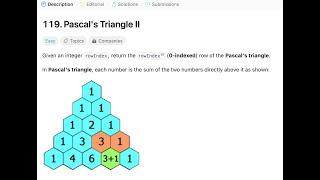 Leetcode 119 | Pascal's Triangle II | Java Solution | 16th Oct 2023