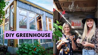 She built this DIY GREENHOUSE from Recycled Timber Windows // The Ultimate She Shed Studio