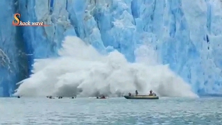 Shocking huge glacier calving creates massive tsunami wave 2017 | shock wave