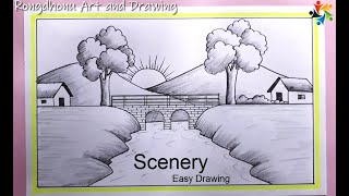 How to draw Landscape With Bridge Scenery | Bridge Scenery Drawing | Pencil Shedding
