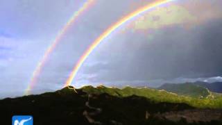 Rare double rainbow appears above Great Wall