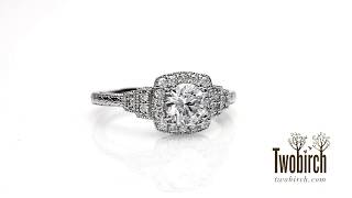 1.09 Ct. Round Vintage Halo Engagement Ring with Engraved Shank -TwoBirch - TB-ENG-220-WG-FJ