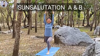 สอนท่าไหว้พระอาทิตย์ ละเอียดที่สุด ทำตามได้แน่นอน| Sun Salutation A \u0026 B |Basic Yoga |Yoga with KruNa