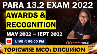 PARA 13.2 Exam 2022| CURRENT AFFAIRS | Topicwise CA in MCQs |   Awards & Recognition (May-Sept 2022)