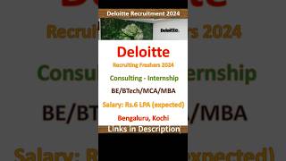 Deloitte Recruiting Freshers 2024 | Consulting Internship | BE, BTech, MCA, MBA | IT Jobs