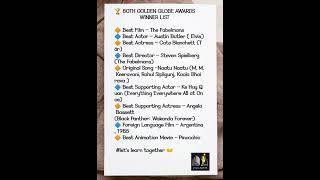 80th Golden Globe Awards- Winner List|| Current Affairs 2023 #ssc #jkpsc #jkssb