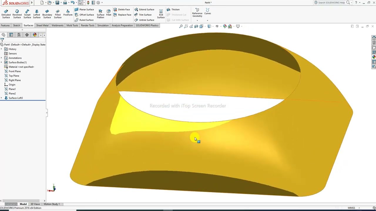 SOLIDWORKS SURFACE MODELING LECTURE-04B, LOFTED SURFACE, GUIDE CURVE ...