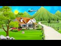 background animasi bergerak rumah dan gunung | home and mountain background free download