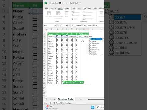 Cómo crear un rastreador de asistencia en Excel #excel #exceltech #shortvideo #shorts