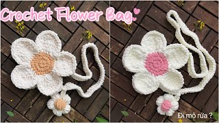 Crochet Flower Bag | Cách móc túi hoa 5 cánh, cánh tròn, đơn giản, chi tiết