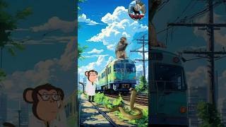 stupid monkey and snake vs train funny vfx magic video #cartoon #monkeys