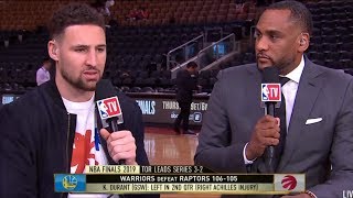 Klay Thompson REACT to Game 5 Warriors def. Raptors 106-105; Kevin Durant exit with injury