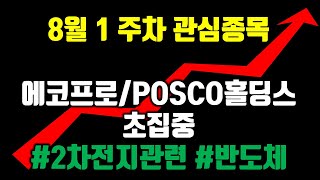 8월1주차 관심종목 공유합니다. 2차전지 관련주들은 월요일 초집중! #2차전지 #반도체 #의료ai #에코프로 #포스코인터내셔날 #금양 #자비스 #디이엔티 #이라이콤