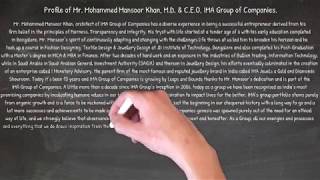 Profile of Mr. Mohammed Mansoor Khan, M.D. \u0026 C.E.O, IMA Group of Companies.