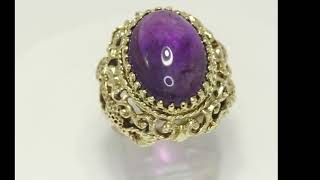 Vintage Natural Amethyst Ornate Ring 14CT 14K Yellow Gold Size 6.75 - 32900