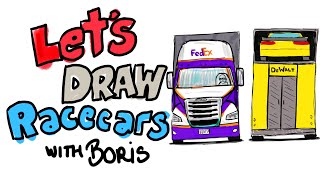 Let's Draw Race Cars with Boris at Noon ET!  How to draw a racecar hauler/transporter.  #TeamToyota