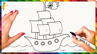 How To Draw A Pirate Ship Step By Step 🏴‍☠️⛵ Pirate Ship Drawing Easy