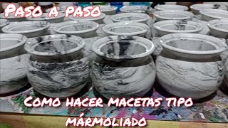 como hacer macetas tipo marmoleado   en yeso paso a paso