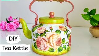 Decoupage art for beginners | How to Decorate Kettle |Old Kettle Decorating Idea|DIY Kitchen Decor