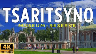 Evening walk through the Tsaritsyno Museum-Reserve. Tsaritsyno park. Walking tour of Moscow 4k.