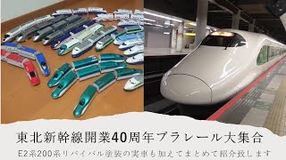 開業40周年記念200系カラーE2系東北新幹線車両大集合2022～プラレール電車鉄道博物館実車充実編～今回は開業当時緑カラーを加えE3系E4系E5系H5系E6系と共にまとめて紹介致します。