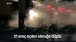 Çin'de bir anda oluşan obruk onlarca aracı yuttu