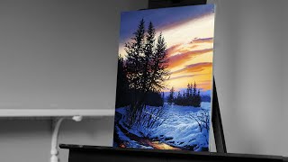 Painting a Winter Road at Sunset with Acrylics - Paint with Ryan