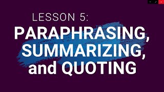 Grade 9 | Lesson 5 - Paraphrasing, Summarizing, and Quoting | Teacher Adam Concepcion
