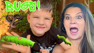 🐛 Caleb Finds a GiANT WORM! Backyard BUG HUNT with MOMMY! Worms, Caterpillar, Snails Bugs!