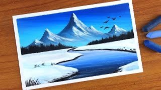 Simple Oil Pastel Winter landscape painting for beginners | Oil Pastel Drawing Winter