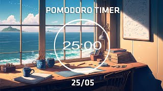 2-Hour Pomodoro (25/05) with Lofi 🌊 Feels like you're on the beach | Ocean Sounds | 4 x 25 min