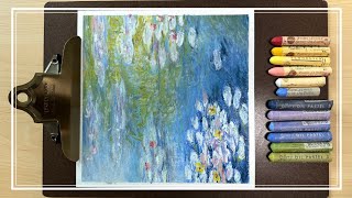 Oil Pastel Drawing for Beginners | Claude Monet | Water Lilies