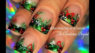 Christmas Holly with Bows and Snowflake Tips! Nail Art Design Tutorial