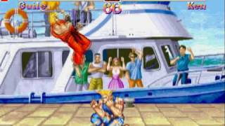 Super Street Fighter 2: Guile owns Ken Air Throw Slam sf2