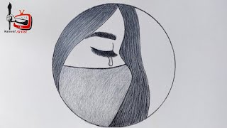 Crying girl drawing / How to draw a sad girl with mask / Circle drawing for beginners