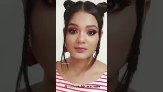 red glitter eyeshadow look tutorial/mithra's BB Academy/bharathanaidu