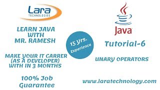 Tutorial-6 | Unary Operators Java Tutorial for Beginners | Lara Technology