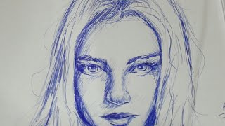 Pen portrait drawing - girl look deep